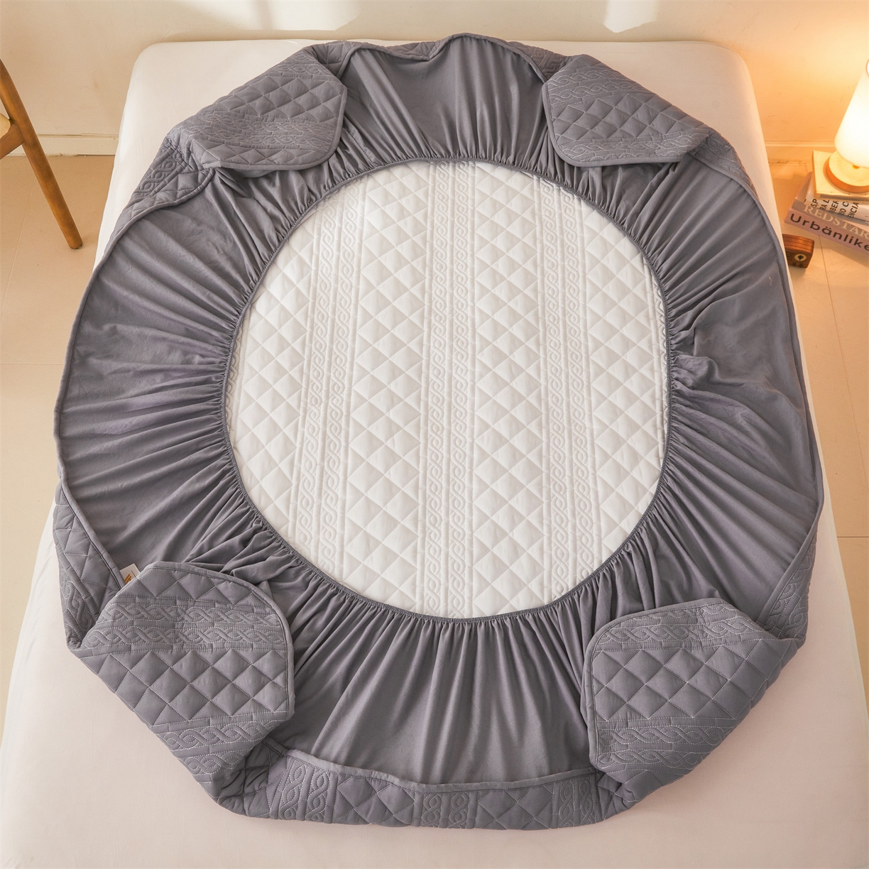 91家纺网 家纺一手货源 找家纺 雯豆家纺 2025新款梵可A类夹棉防水床笠三件套水洗棉磨毛床单保护套 梵可-深空灰