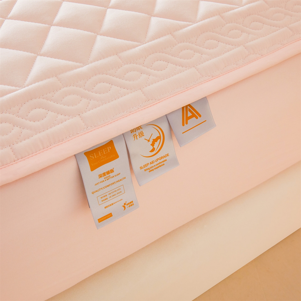 91家纺网 家纺一手货源 找家纺 雯豆家纺 2025新款梵可A类夹棉防水床笠三件套水洗棉磨毛床单保护套 梵可-密合粉