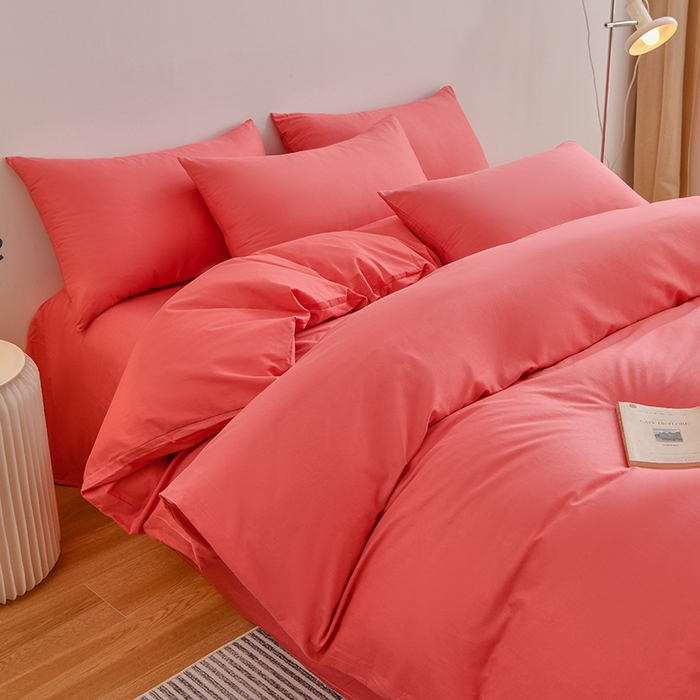 91家纺网 家纺一手货源 找家纺 宇彬家纺 2025新款13374全棉纯棉母婴级简约轻奢小清新纯色单被套 极简-宝石红