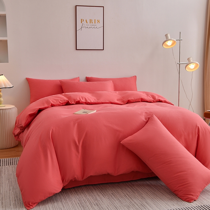 91家纺网 家纺一手货源 找家纺 宇彬家纺 2025新款13374全棉纯棉母婴级简约轻奢小清新纯色单被套 极简-宝石红