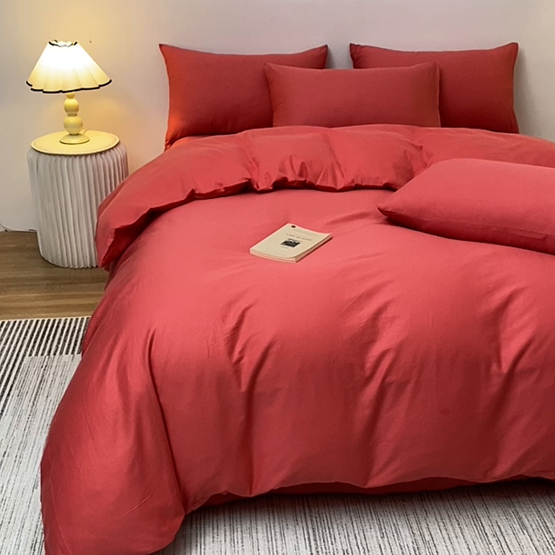 91家纺网 家纺一手货源 找家纺 宇彬家纺 2025新款13374全棉纯棉母婴级简约轻奢小清新纯色单被套 极简-宝石红