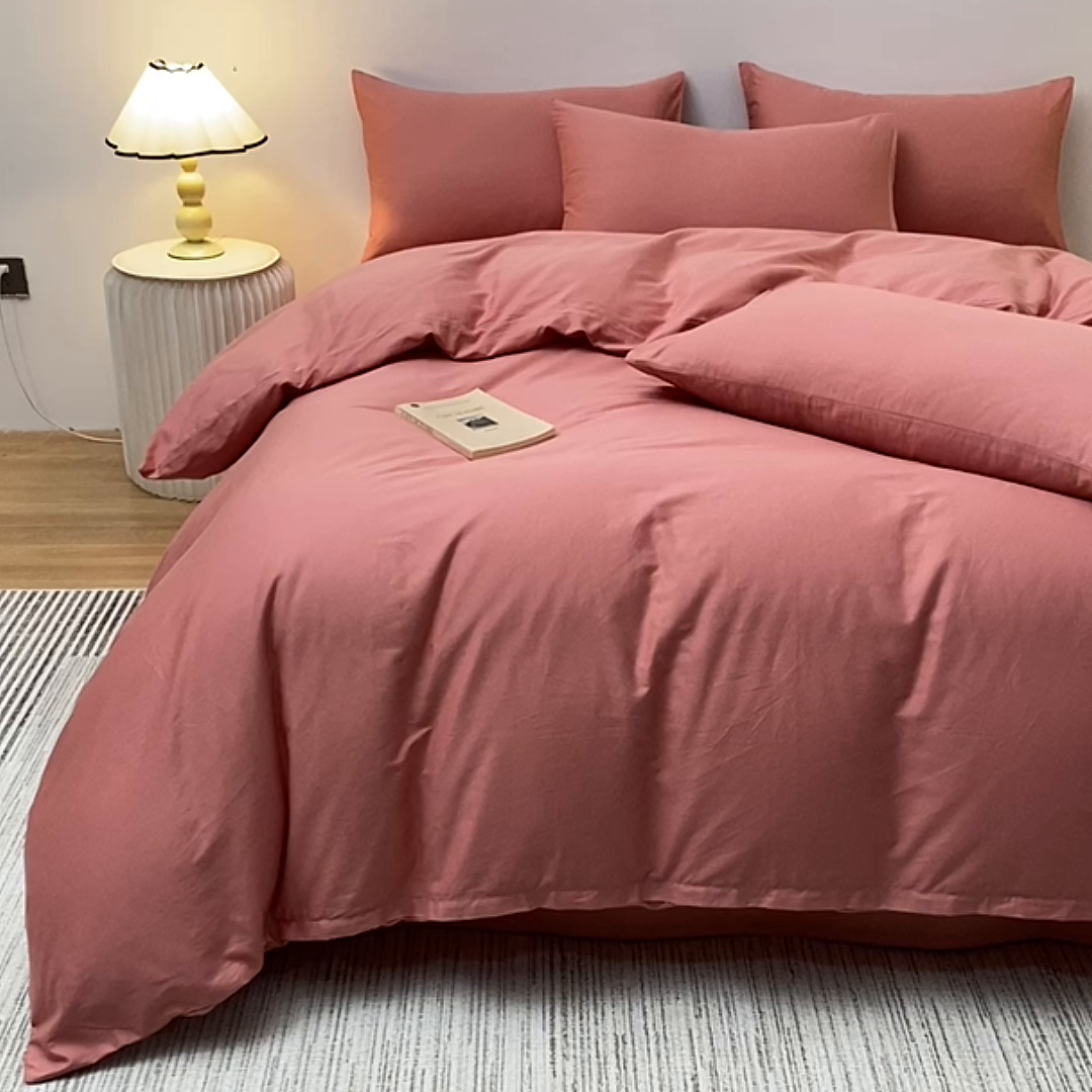 91家纺网 家纺一手货源 找家纺 宇彬家纺 2025新款13374全棉纯棉母婴级简约轻奢小清新纯色单被套 极简-奶油粉