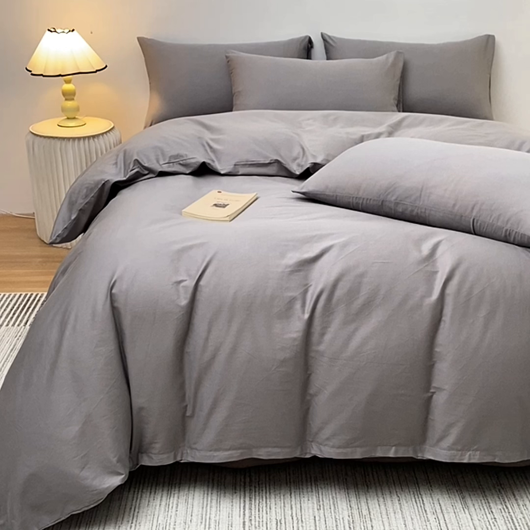 91家纺网 家纺一手货源 找家纺 宇彬家纺 2025新款13374全棉纯棉母婴级简约轻奢小清新纯色单被套 极简-绅士灰