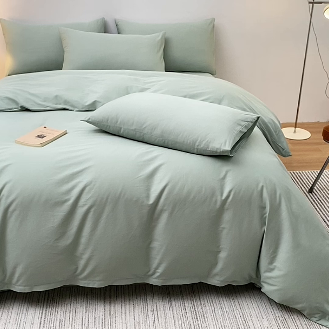 91家纺网 家纺一手货源 找家纺 宇彬家纺 2025新款13374全棉纯棉母婴级简约轻奢小清新纯色单被套 极简-炫彩绿