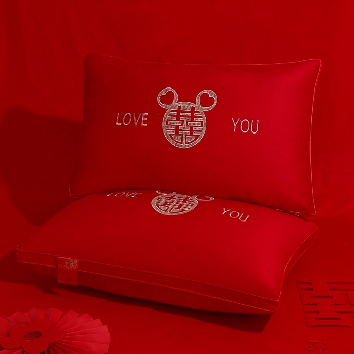 珍贝家纺 2025新款婚庆枕大红枕芯结婚专用枕头枕芯 米奇love you 48x74cm/只