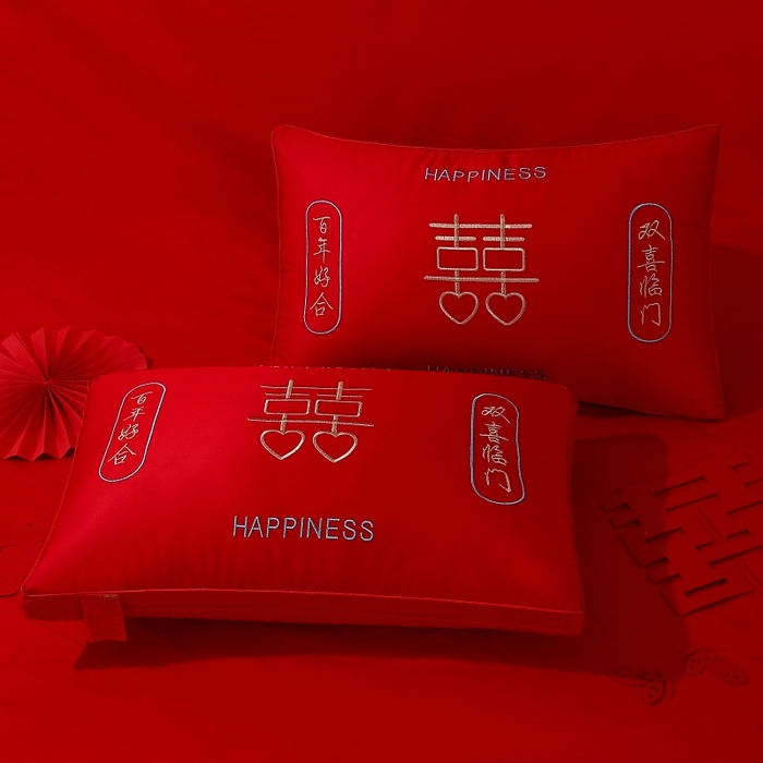 91家纺网 家纺一手货源 找家纺 珍贝家纺 2025新款婚庆枕大红枕芯结婚专用枕头枕芯 双喜临门 48x74cm/只