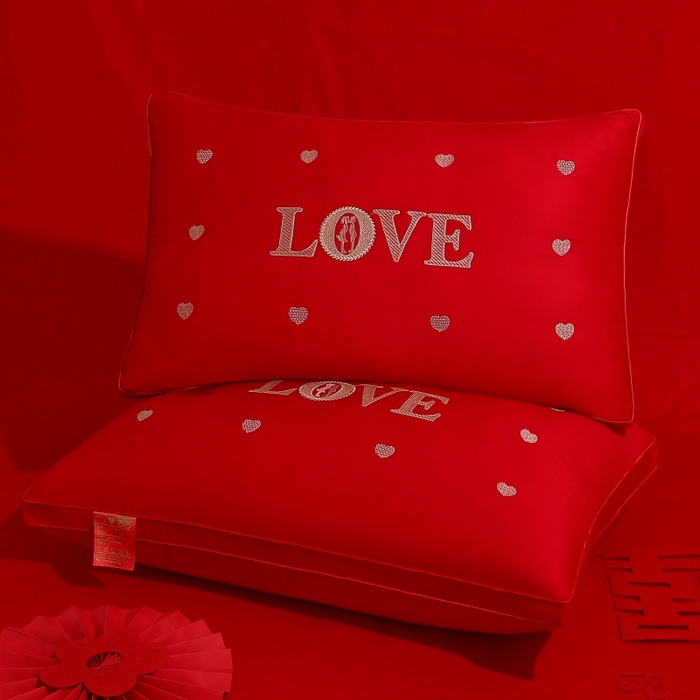 珍贝家纺 2025新款婚庆枕大红枕芯结婚专用枕头枕芯 love 多多 48x74cm/对