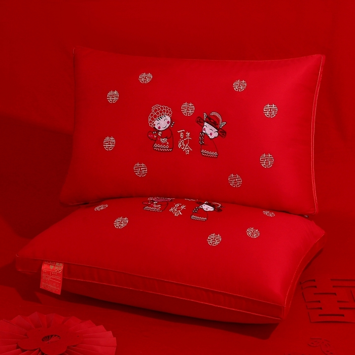 珍贝家纺 2025新款婚庆枕大红枕芯结婚专用枕头枕芯 郎才女貌 48x74cm/对