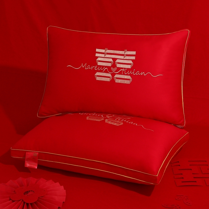 珍贝家纺 2025新款婚庆枕大红枕芯结婚专用枕头枕芯 吾家有喜 48x74cm/对