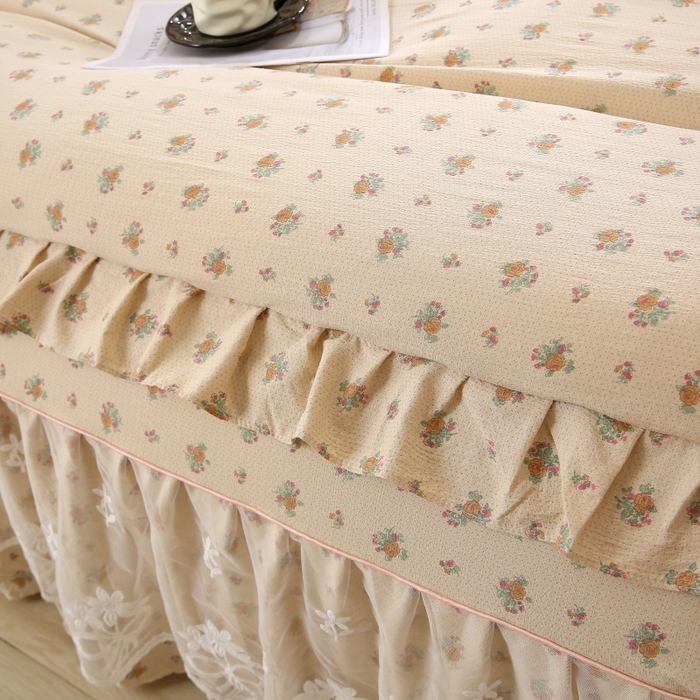 91家纺网 家纺一手货源 找家纺 衿成家纺 2025新款A类双层纱蕾丝花边床裙四件套 花海