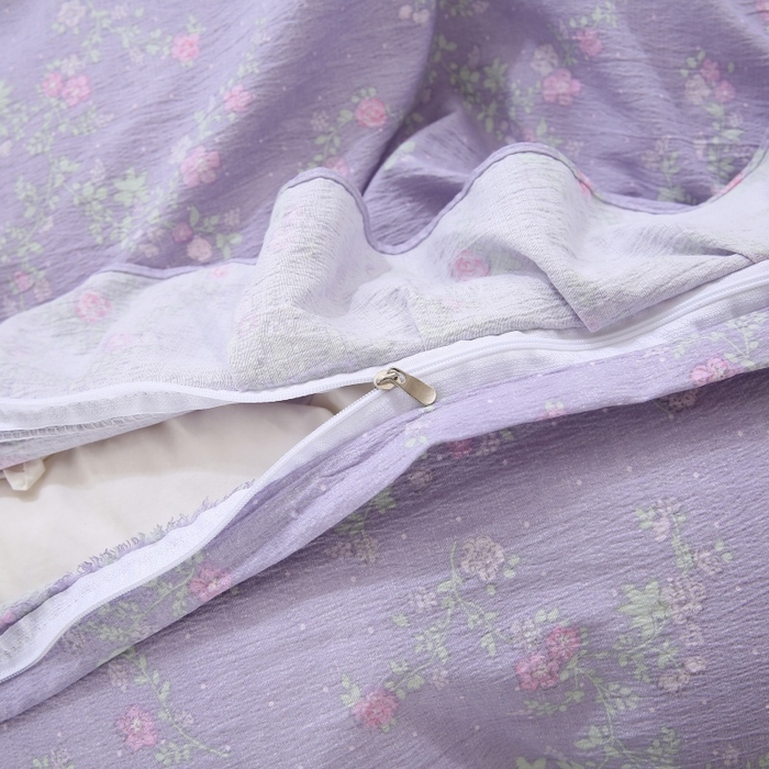 91家纺网 家纺一手货源 找家纺 衿成家纺 2025新款A类双层纱蕾丝花边床裙四件套 倾心紫