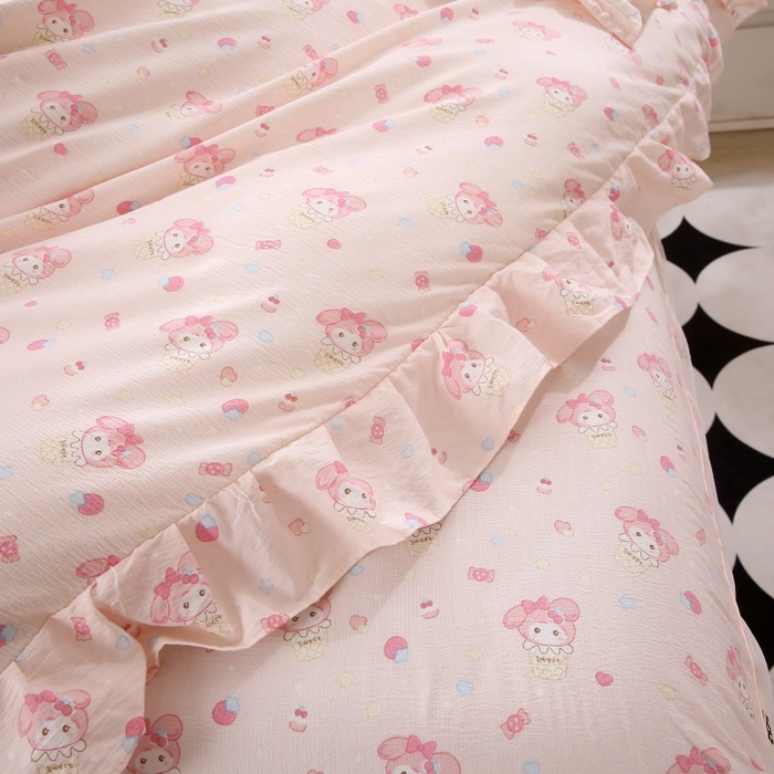 91家纺网 家纺一手货源 找家纺 衿成家纺 2025新款A类双层纱蕾丝花边床裙四件套 甜蜜甜筒