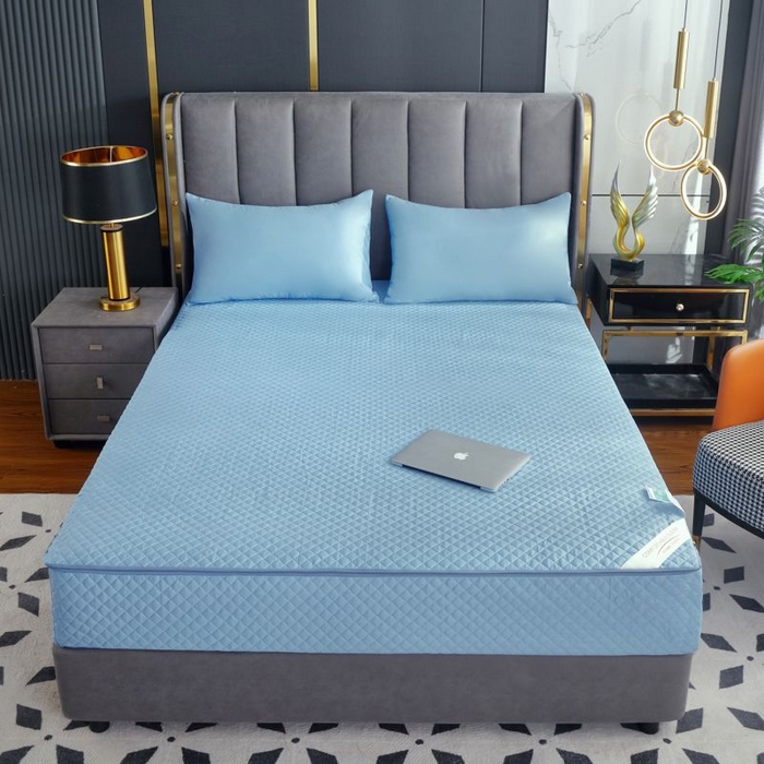 91家纺网 家纺一手货源 找家纺 衿成家纺 2025新品清雅全棉六面全包床笠 全棉六包清雅蓝