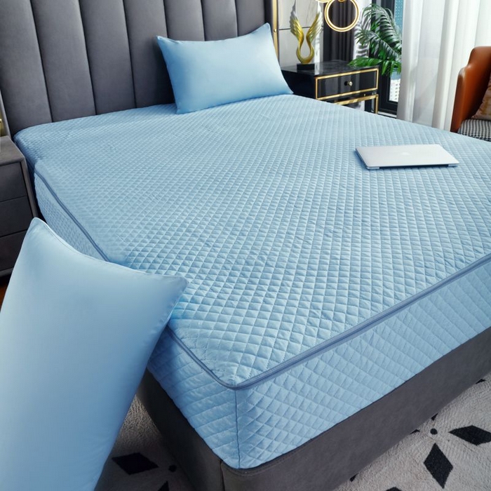 91家纺网 家纺一手货源 找家纺 衿成家纺 2025新品清雅全棉六面全包床笠 全棉六包清雅蓝