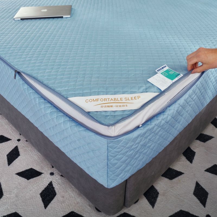 91家纺网 家纺一手货源 找家纺 衿成家纺 2025新品清雅全棉六面全包床笠 全棉六包清雅蓝