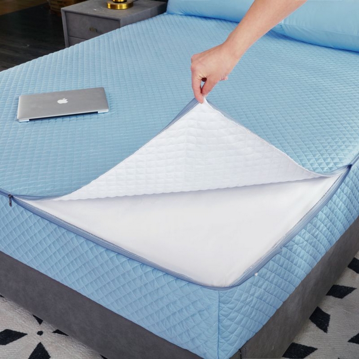 91家纺网 家纺一手货源 找家纺 衿成家纺 2025新品清雅全棉六面全包床笠 全棉六包清雅蓝