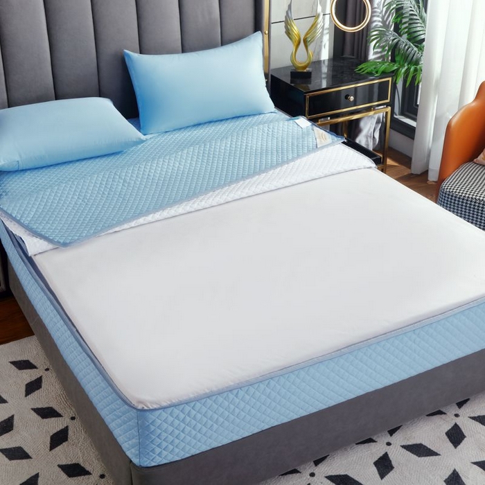 91家纺网 家纺一手货源 找家纺 衿成家纺 2025新品清雅全棉六面全包床笠 全棉六包清雅蓝