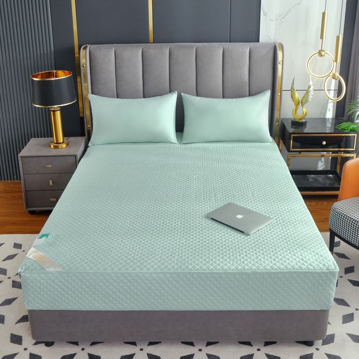 91家纺网 家纺一手货源 找家纺 衿成家纺 2025新品清雅全棉六面全包床笠 全棉六包清雅浅绿