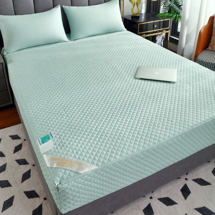 91家纺网 家纺一手货源 找家纺 衿成家纺 2025新品清雅全棉六面全包床笠 全棉六包清雅浅绿