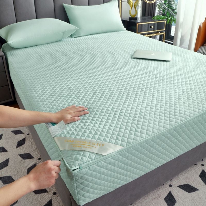 91家纺网 家纺一手货源 找家纺 衿成家纺 2025新品清雅全棉六面全包床笠 全棉六包清雅浅绿