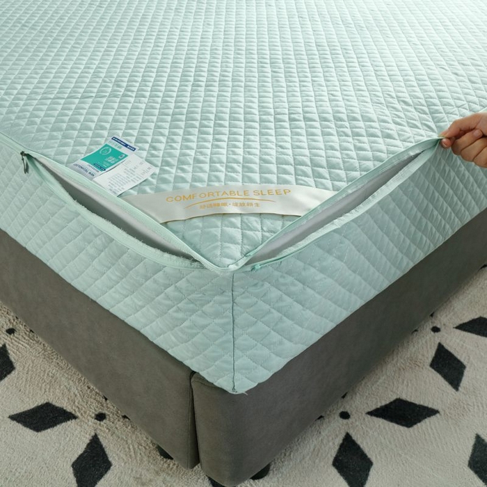 91家纺网 家纺一手货源 找家纺 衿成家纺 2025新品清雅全棉六面全包床笠 全棉六包清雅浅绿