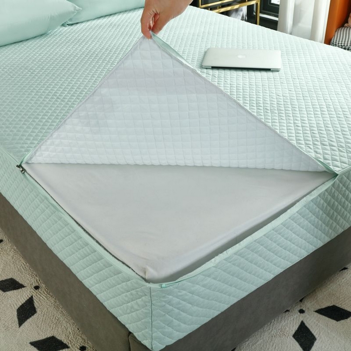 91家纺网 家纺一手货源 找家纺 衿成家纺 2025新品清雅全棉六面全包床笠 全棉六包清雅浅绿