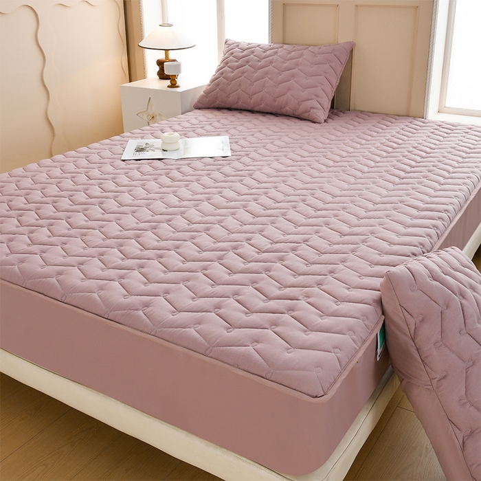 91家纺网 家纺一手货源 找家纺 衿成家纺 2025新款磨毛夹棉全包防水床笠 六面防水豆沙