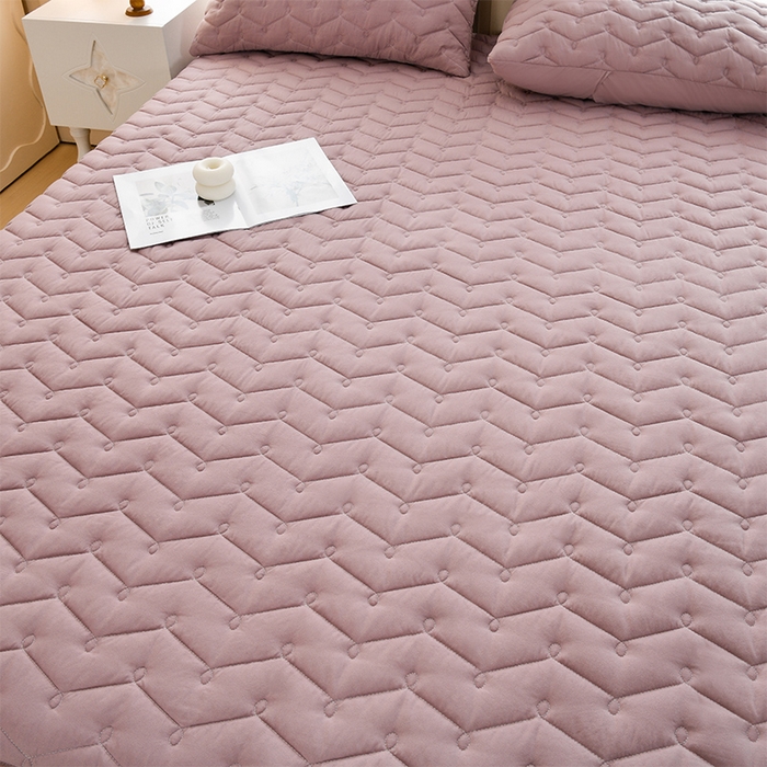 91家纺网 家纺一手货源 找家纺 衿成家纺 2025新款磨毛夹棉全包防水床笠 六面防水豆沙