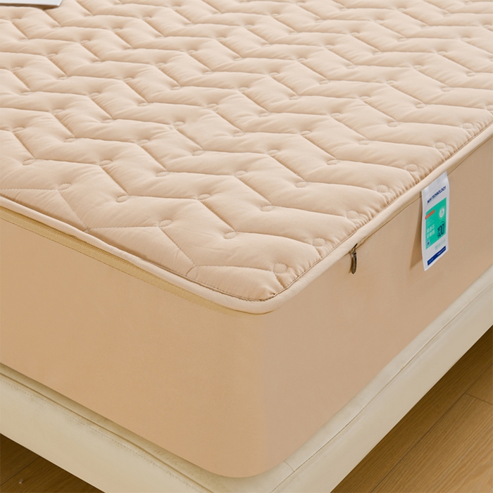 91家纺网 家纺一手货源 找家纺 衿成家纺 2025新款磨毛夹棉全包防水床笠 六面防水卡其