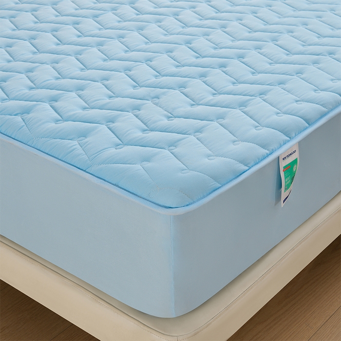 91家纺网 家纺一手货源 找家纺 衿成家纺 2025新款磨毛夹棉全包防水床笠 六面防水天蓝