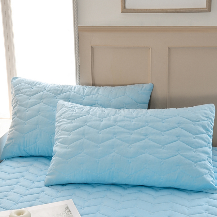 91家纺网 家纺一手货源 找家纺 衿成家纺 2025新款磨毛夹棉全包防水床笠 六面防水天蓝