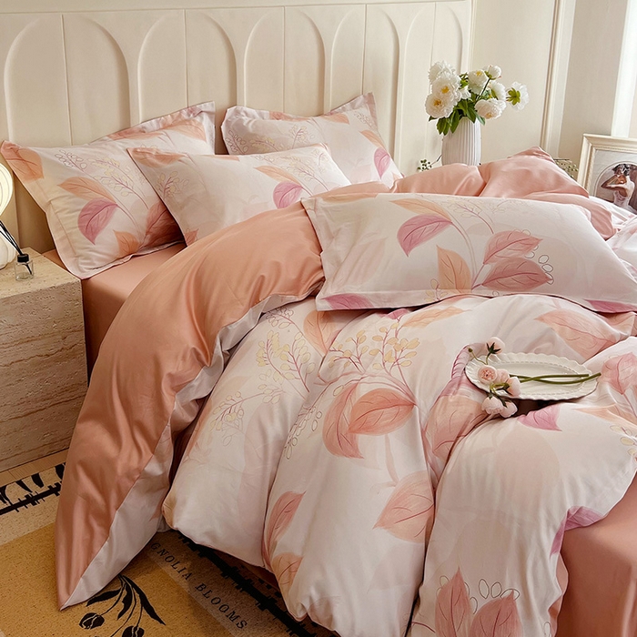 91家纺网 家纺一手货源 找家纺 悦织湾家纺 2025爆款上新【全棉60S长绒棉】100%全棉60S长绒棉四件套纯棉印花床上用品34件套轻奢北欧公主风 悦妍-粉