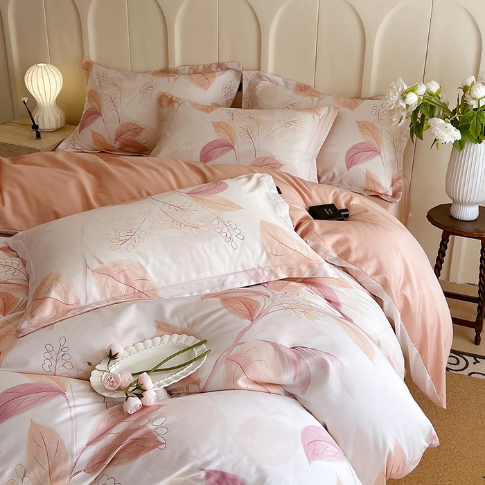 91家纺网 家纺一手货源 找家纺 悦织湾家纺 2025爆款上新【全棉60S长绒棉】100%全棉60S长绒棉四件套纯棉印花床上用品34件套轻奢北欧公主风 悦妍-粉