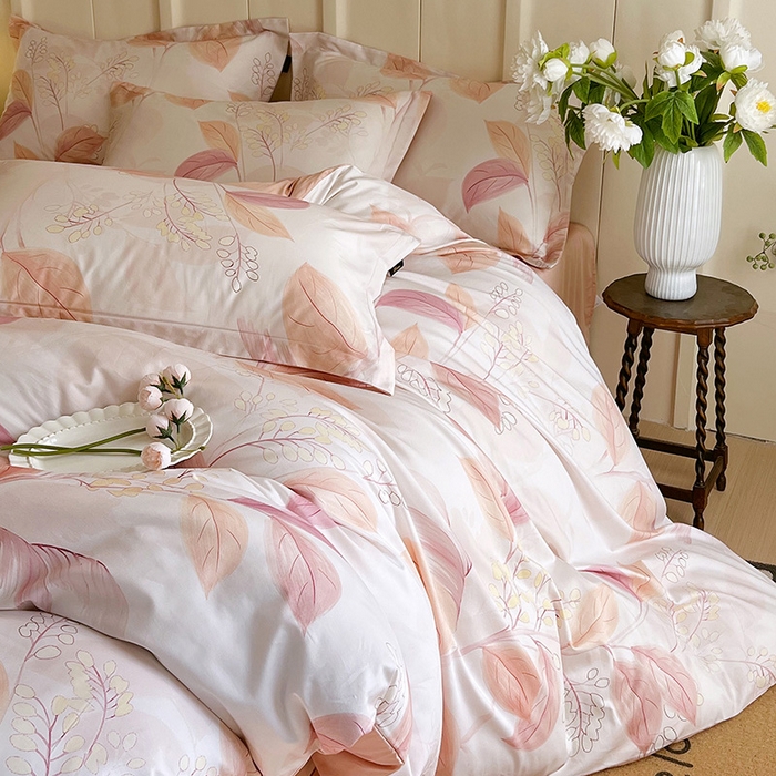 91家纺网 家纺一手货源 找家纺 悦织湾家纺 2025爆款上新【全棉60S长绒棉】100%全棉60S长绒棉四件套纯棉印花床上用品34件套轻奢北欧公主风 悦妍-粉