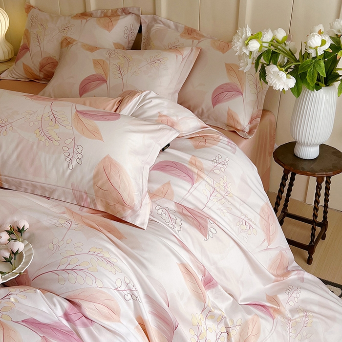 91家纺网 家纺一手货源 找家纺 悦织湾家纺 2025爆款上新【全棉60S长绒棉】100%全棉60S长绒棉四件套纯棉印花床上用品34件套轻奢北欧公主风 悦妍-粉