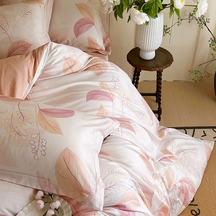 91家纺网 家纺一手货源 找家纺 悦织湾家纺 2025爆款上新【全棉60S长绒棉】100%全棉60S长绒棉四件套纯棉印花床上用品34件套轻奢北欧公主风 悦妍-粉