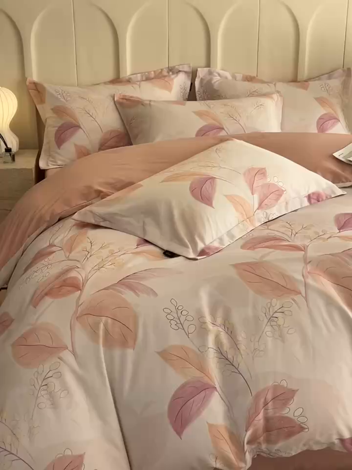 91家纺网 家纺一手货源 找家纺 悦织湾家纺 2025爆款上新【全棉60S长绒棉】100%全棉60S长绒棉四件套纯棉印花床上用品34件套轻奢北欧公主风 悦妍-粉