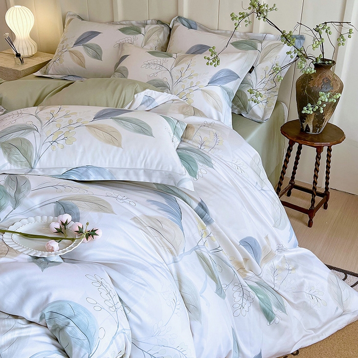 91家纺网 家纺一手货源 找家纺 悦织湾家纺 2025爆款上新【全棉60S长绒棉】100%全棉60S长绒棉四件套纯棉印花床上用品34件套轻奢北欧公主风 悦妍-绿