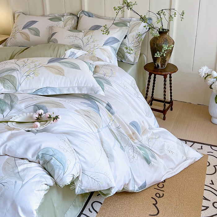 91家纺网 家纺一手货源 找家纺 悦织湾家纺 2025爆款上新【全棉60S长绒棉】100%全棉60S长绒棉四件套纯棉印花床上用品34件套轻奢北欧公主风 悦妍-绿