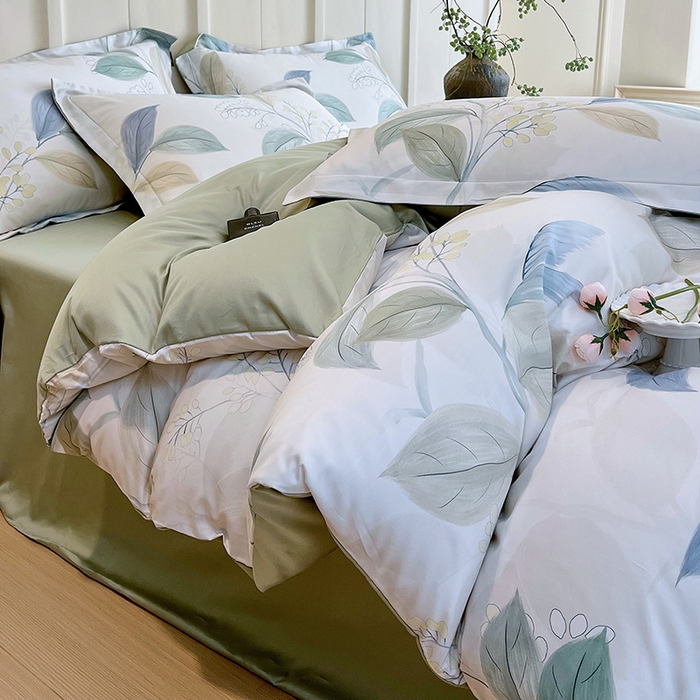 91家纺网 家纺一手货源 找家纺 悦织湾家纺 2025爆款上新【全棉60S长绒棉】100%全棉60S长绒棉四件套纯棉印花床上用品34件套轻奢北欧公主风 悦妍-绿
