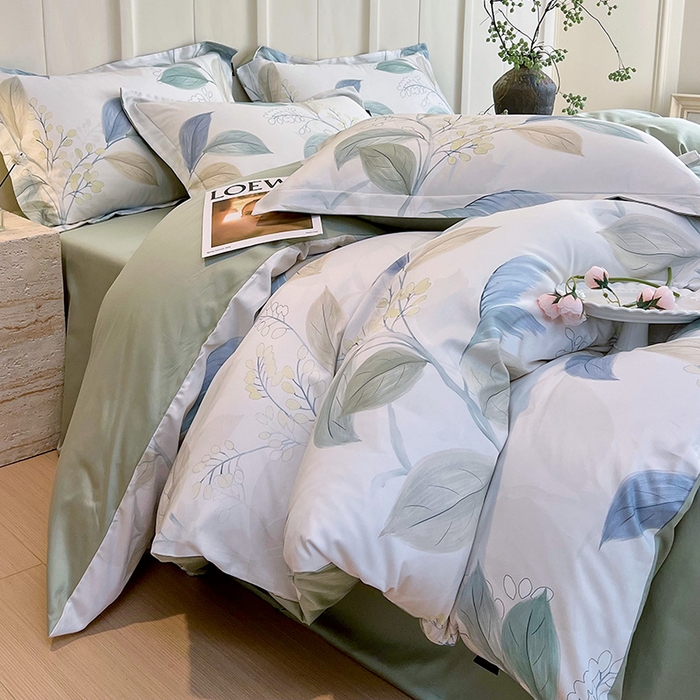 91家纺网 家纺一手货源 找家纺 悦织湾家纺 2025爆款上新【全棉60S长绒棉】100%全棉60S长绒棉四件套纯棉印花床上用品34件套轻奢北欧公主风 悦妍-绿