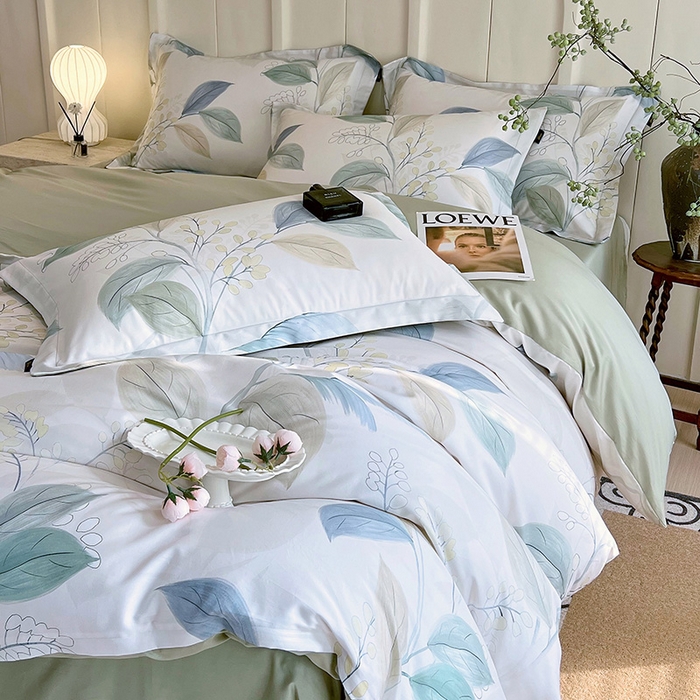 91家纺网 家纺一手货源 找家纺 悦织湾家纺 2025爆款上新【全棉60S长绒棉】100%全棉60S长绒棉四件套纯棉印花床上用品34件套轻奢北欧公主风 悦妍-绿