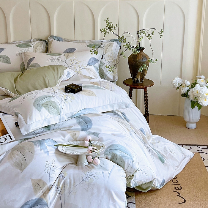 91家纺网 家纺一手货源 找家纺 悦织湾家纺 2025爆款上新【全棉60S长绒棉】100%全棉60S长绒棉四件套纯棉印花床上用品34件套轻奢北欧公主风 悦妍-绿