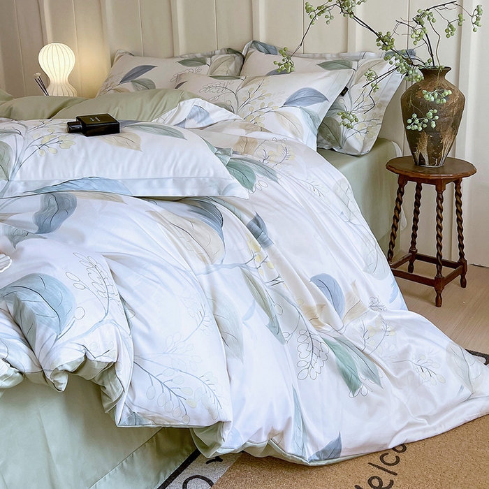 91家纺网 家纺一手货源 找家纺 悦织湾家纺 2025爆款上新【全棉60S长绒棉】100%全棉60S长绒棉四件套纯棉印花床上用品34件套轻奢北欧公主风 悦妍-绿