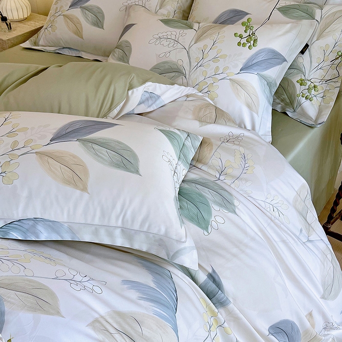 91家纺网 家纺一手货源 找家纺 悦织湾家纺 2025爆款上新【全棉60S长绒棉】100%全棉60S长绒棉四件套纯棉印花床上用品34件套轻奢北欧公主风 悦妍-绿