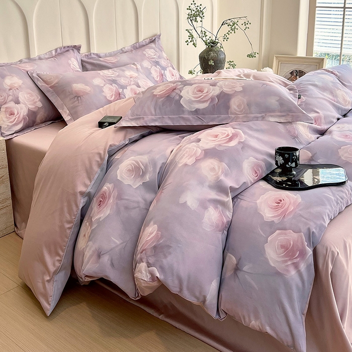 91家纺网 家纺一手货源 找家纺 悦织湾家纺 2025爆款上新【全棉60S长绒棉】100%全棉60S长绒棉四件套纯棉印花床上用品34件套轻奢北欧公主风 韵彩-紫