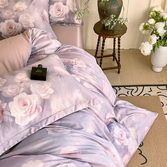 91家纺网 家纺一手货源 找家纺 悦织湾家纺 2025爆款上新【全棉60S长绒棉】100%全棉60S长绒棉四件套纯棉印花床上用品34件套轻奢北欧公主风 韵彩-紫