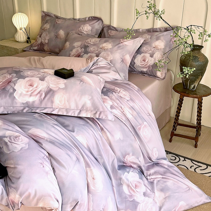 91家纺网 家纺一手货源 找家纺 悦织湾家纺 2025爆款上新【全棉60S长绒棉】100%全棉60S长绒棉四件套纯棉印花床上用品34件套轻奢北欧公主风 韵彩-紫