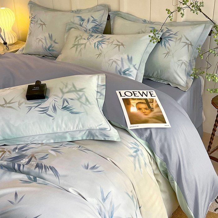 91家纺网 家纺一手货源 找家纺 悦织湾家纺 2025爆款上新【全棉60S长绒棉】100%全棉60S长绒棉四件套纯棉印花床上用品34件套轻奢北欧公主风 竹影诗叶