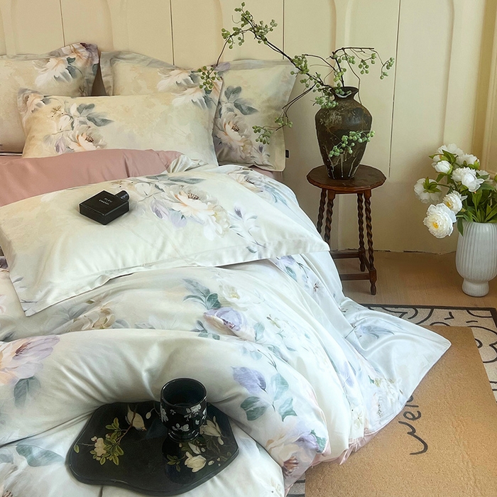 91家纺网 家纺一手货源 找家纺 悦织湾家纺 2025爆款上新【全棉60S长绒棉】100%全棉60S长绒棉四件套纯棉印花床上用品34件套轻奢北欧公主风 清爽海盐